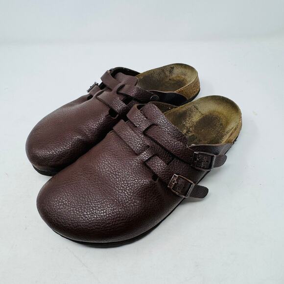 Birki’s Brown Leather Clogs Sandals Slip On Comfort Double Buckle EU 39 US 8 - Picture 1 of 10
